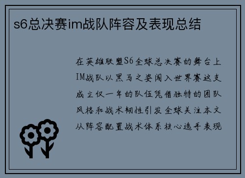 s6总决赛im战队阵容及表现总结