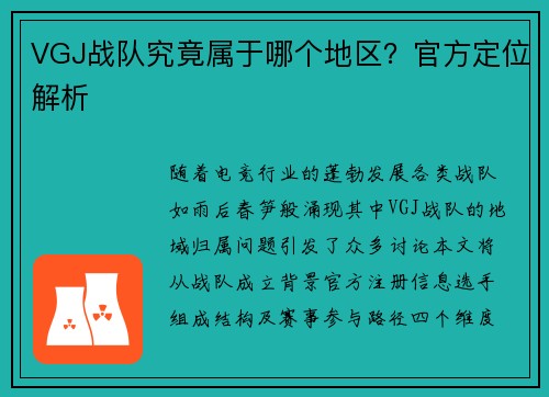 VGJ战队究竟属于哪个地区？官方定位解析